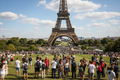 Tourists at the Eiffel Tower in Paris France